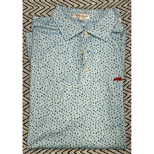 Peter Millar Mens Summer Comfort Polo Shirt Light Blue Sailing Print Size M
